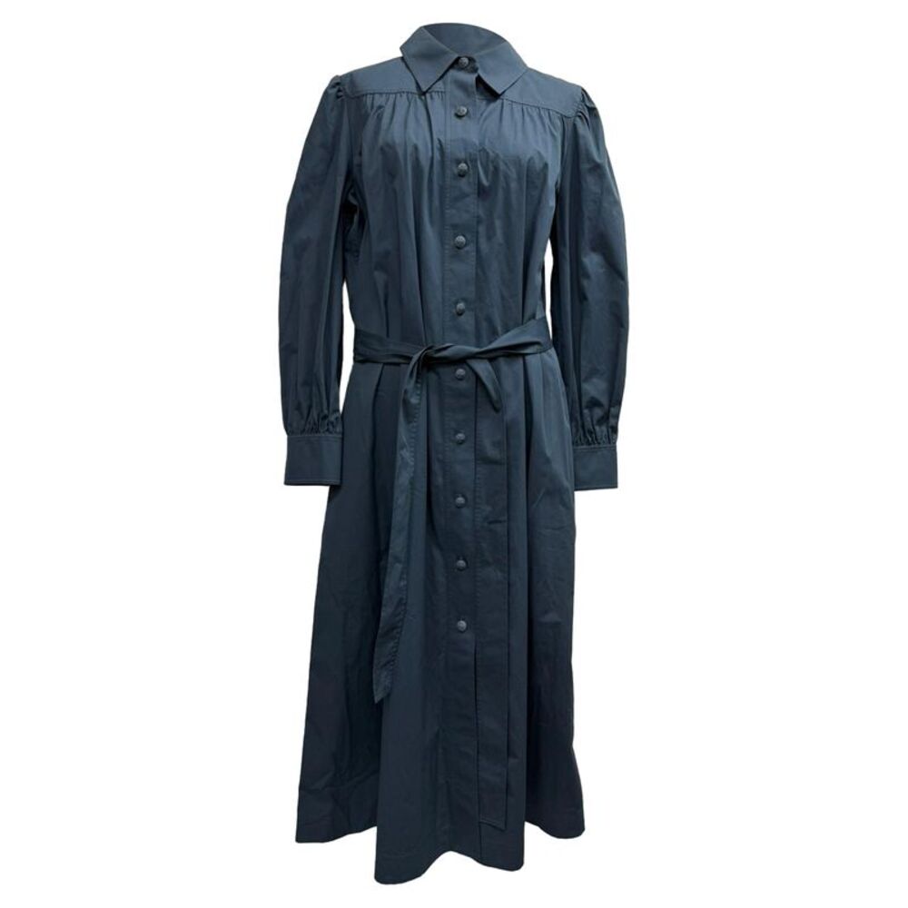 Tory Burch Artist Long Sleeve Midi Shirt Dress in Navy Blue Cotton
